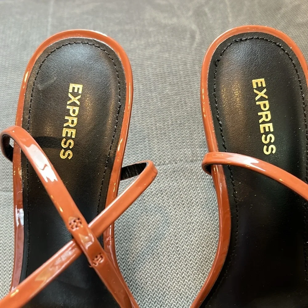 🎭 🥑Express Strappy Stiletto Heels Sandals Size 8 | Burnt Orange Gold